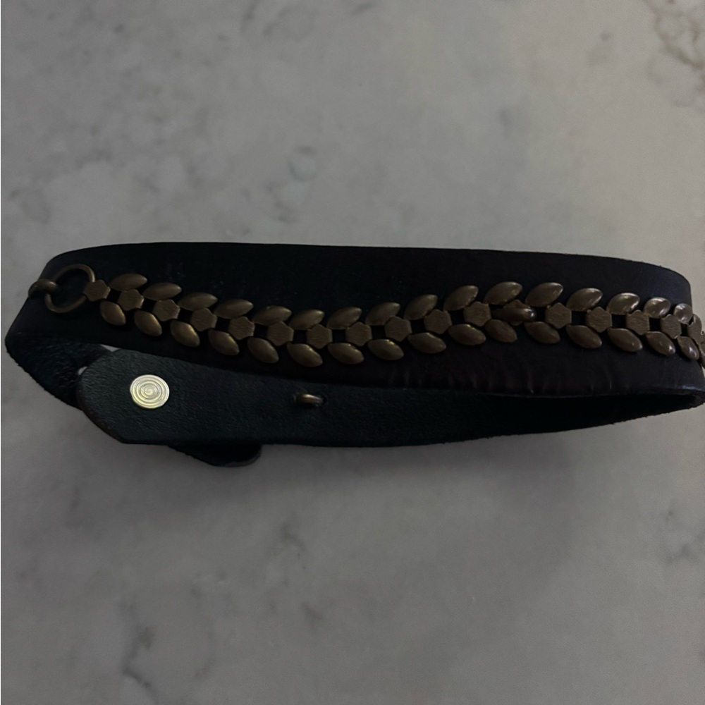 Black Leather Strap with Bronze Leaf Detail